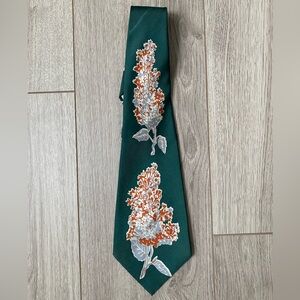 vintage mid century floral pilgrim cravats silk tie green, orange and cream
